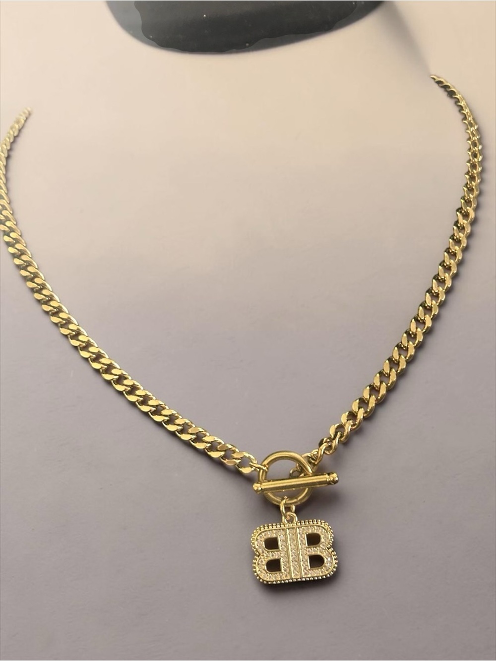 Balenciaga Gold Double-B Pendant Necklace, Earring Set(fashion jewelry)
